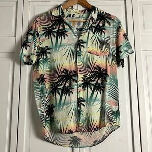 Tropical Bros Palm Print Hawaiian Shirt 100% Rayon EUC Size: S
